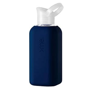 Y1 Borosilicate Glass Water Bottles, Clear Bottle, Reusable, BPA Free, Tumbler, Dishwasher Safe, Drink Container, Silicone Sleeve, Easy-Off Lid, Hot and Cold Liquid, Navy Blue 20oz