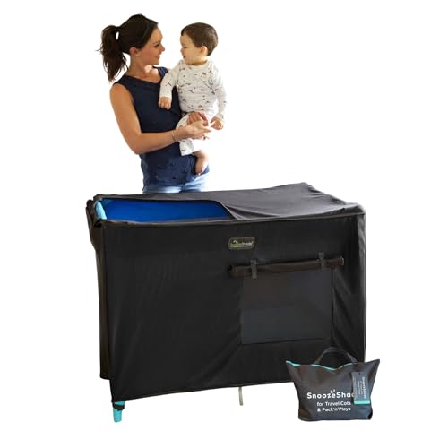 SnoozeShade Pack n Play & Travel Crib Blackout Cover | Blackout Crib Cover & Pack and Play Black Out Cover | Mom-Invented Safety Tested with Optimal Airflow