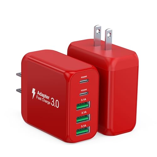 Image of 50W USB C Wall Charger, 2Pack 5-Port C Charger Fast Charging Block PD Power Adapter +QC Multiport Type C Box Brick Cube USB A Wall Plug for iPhone 14 /15 /16 /17 Pro Max, iPad,Samsung Galaxy(Red)
