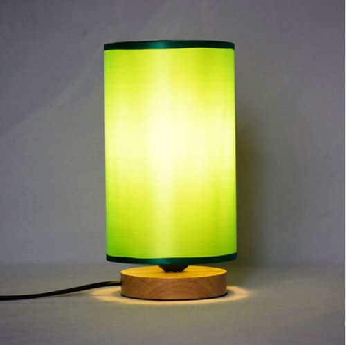 SXYSXYSXY Nachttischlampe Vintage Holz Tischlampe Stoffschirm Modern Klein Tischleuchte holzfuß E27 Schreibtischlampe für Schlafzimmer Wohnzimmer Hotel Café Dekorative D12*H24CM,Grün