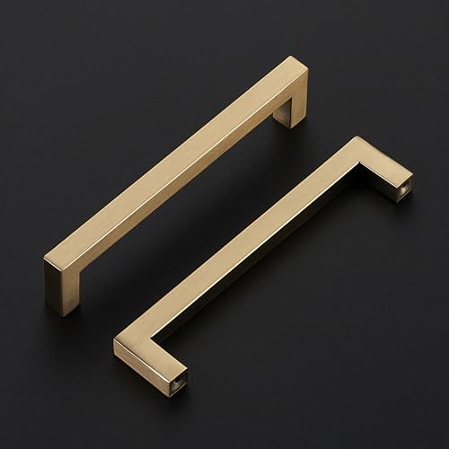 Image of Ravinte 30 Pack Champagne Bronze Cabinet Handles 6-1 /4 Inch Hole Center Stainless Steel Kitchen Square Cabinet Pulls for Dresser Drawer Cupboard Handles with Screwdriver