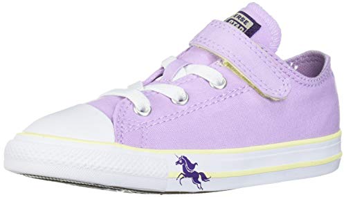 Converse Girls' Chuck Taylor All Star Unicorn Print Velcro Low Top Sneaker, Lilac Mist/Bright Violet/White, 7 M US Toddler