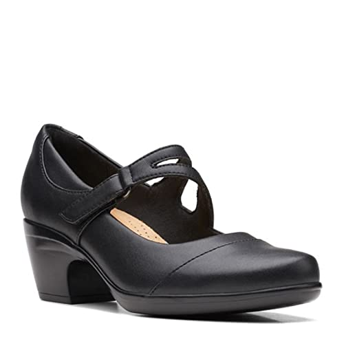 Clarks Women's Emily Clover Pump, Black Leather, 10 Medium US