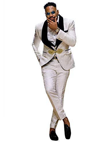 Men's One Buttons Three Pieces Suit Beige Shawl Lapel Slim Fit Business Texdoes