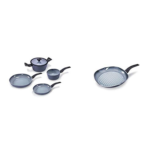 Moneta Aria Finegres Batteria 5 Pezzi, Alluminio, Grigio & Aria Finegres Bistecchiera, Alluminio, Grigio, 28x28 cm