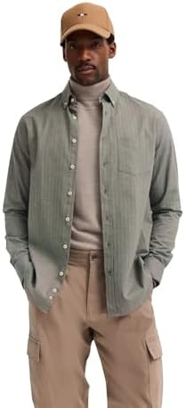 bugatti Herren Freizeithemd Langarm 9350-88300D | Modern Fit, Fischgrat-Muster, soft cotton, Baumwolle, Button-Down