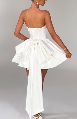 Ouyisha Satin Homecoming Dress for Teens Short Strapless Cocktail Party Gown with Bow Corset Birthday Dress 20252