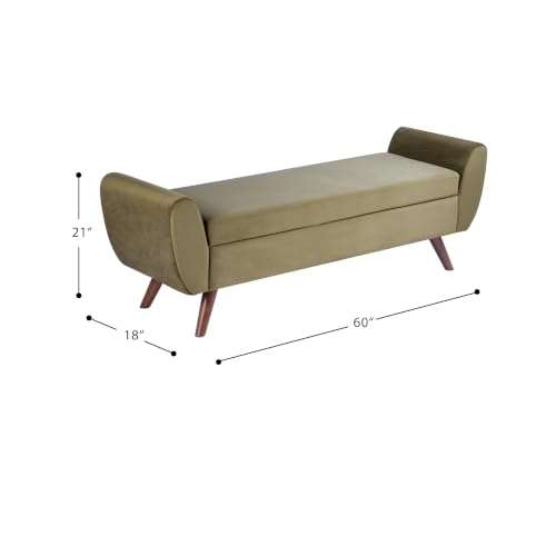 Image of HomePop 60 inch Modern Storage Bench with Wood Legs - Light Sage Green Velvet