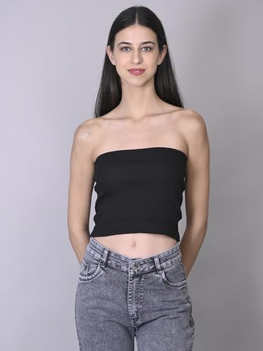 Image of SriSaras Women's Black & White Cotton Strechable Tank Tops /Crop Tops