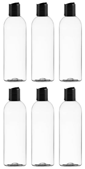 Clear Plastic Squeeze Bottles, 16 Oz, Set of 6, with Press Style Tops for Shampoo and Soap