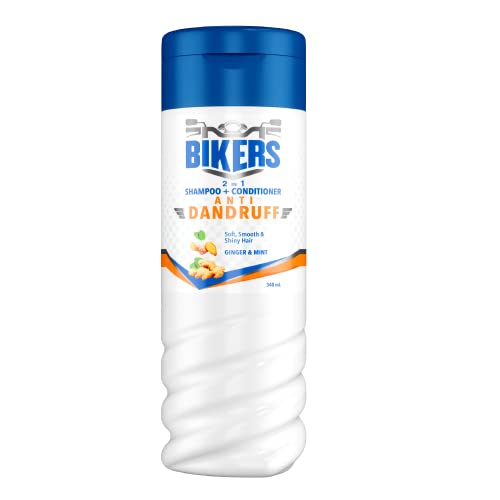 Biker's 2-in-1 Anti Dandruff Shampoo + Conditioner, Enriched with Ginger and Mint for Soft Smooth Shiny and Conditioned Hair, Shampoo for Men, 340 ml, White 1