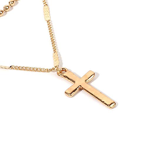 Collier multi-couche avec pendentif croix à longueur ajustable et chaînes légères