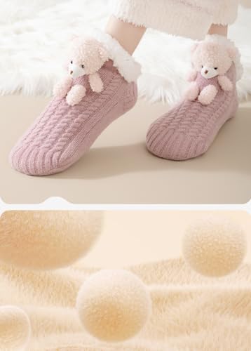 Image of Cute Slipper Socks for Women, Winter Warm Floor Fuzzy Socks, Cozy Sherpa Slipper Socks, House Sleeping Socks