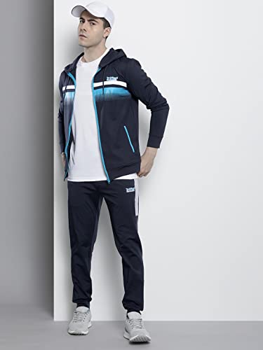 Image of The Indian Garage Co Men Regular Fit Placement Print Hooded Sweatshirt & Joggers Tracksuits