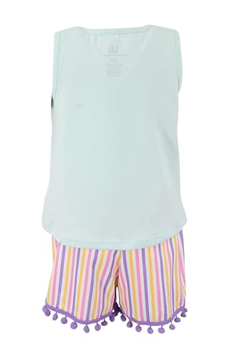 Image of Unique Baby Girls Toddler Big Kid Sleeveless Tank with Pom Pom 2pc Shorts Set Outfit