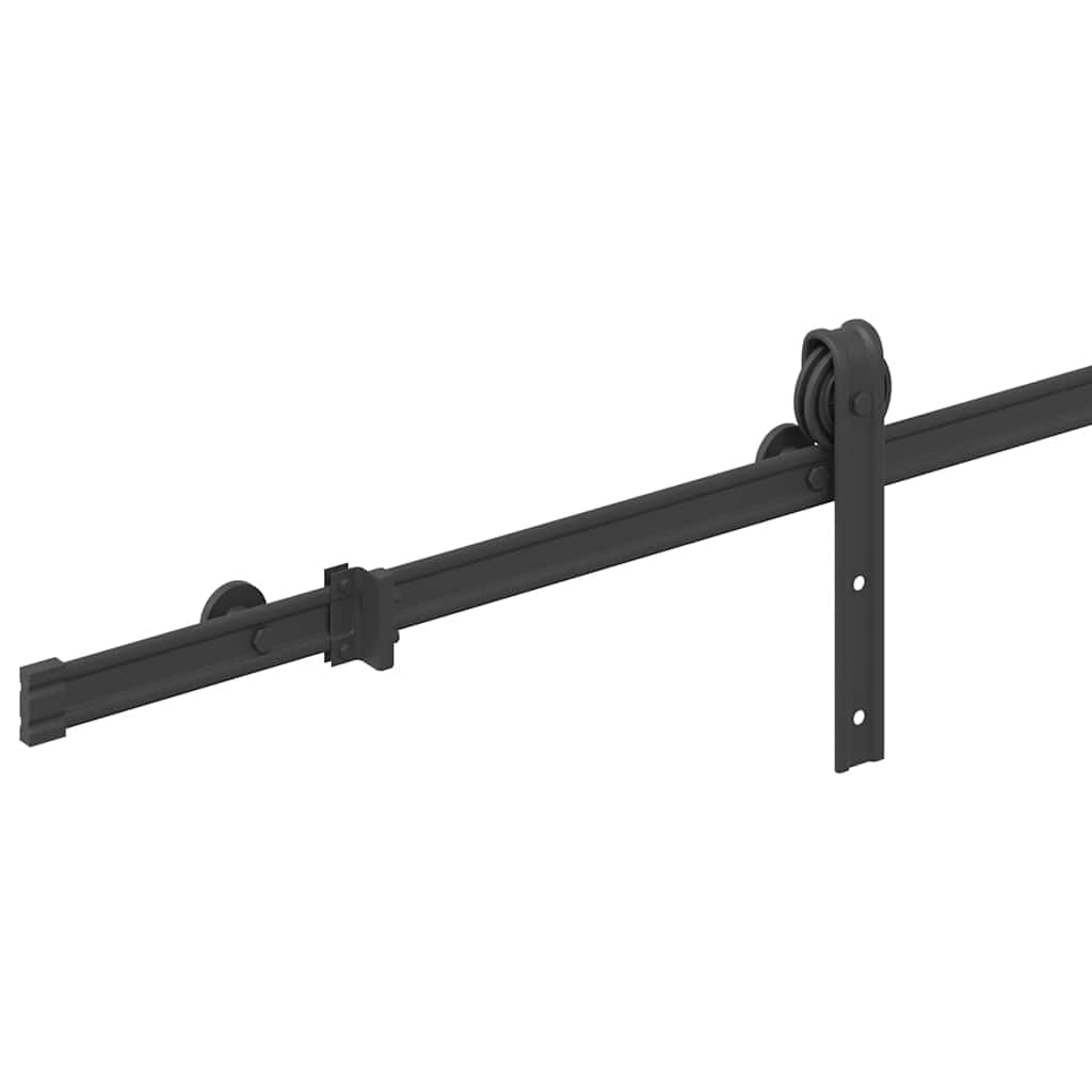 Juego de herrajes para puerta corredera de 200 cm de acero con recubrimiento en polvo negro con tope de puerta y guía de suelo para puertas de habitaciones, montaje, seguridad y apertura silenciosa