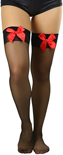 Image of ToBeInStyle Women's Opaque Long Thigh High Stockings w /Decorative Front Satin Bow