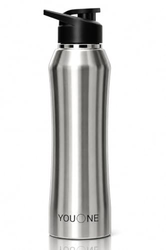 Image of YOUONE Stainless Steel 1000 ML Water Bottle /Thunder for fridge /School /Outdoor /Gym /Home /office /Boys /Girls /Kids, Leak Proof And BPA Free (Silver)