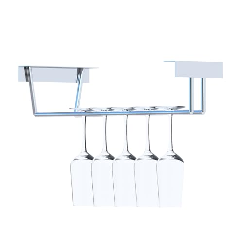 Image of Klaxon Premium Under Cabinet Wine Glass Holder - Space-Saving, Upside-Down Storage for Home, Mini Bar & Pub, Stainless Steel Hanging Rack Organizer (Single Line - Pack of 1, Silver)