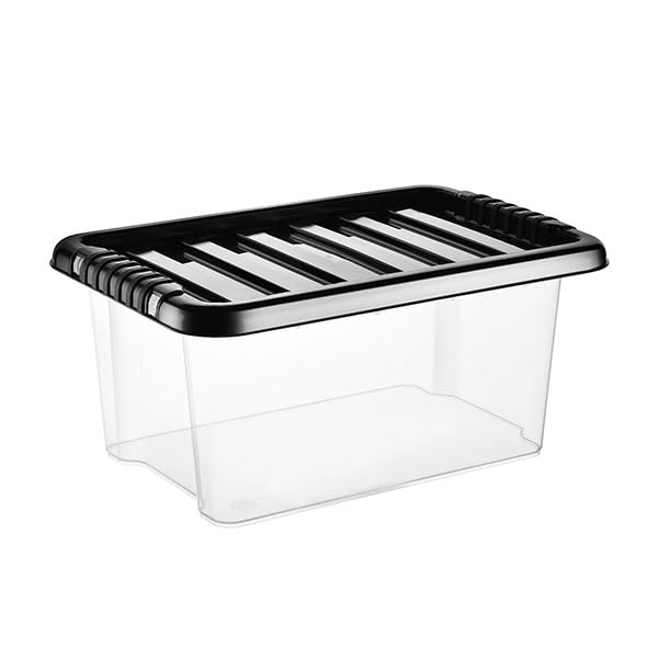 VTL® PLASTIC STORAGE BOXES WITH LID - BLACK LID - 17 SIZES - HOME - BEDROOM - GARAGE - OFFICE - SCHOOL - STORAGE - NESTABLE - STACKABLE (13 LITRE, SET OF 20)