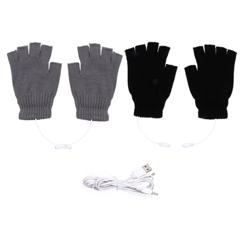 Happyyami 2pairs USB Heated Gloves for Winter Half Finger Woolen Thermal Gloves for Indoor and Outdoor Activities for Typing Gaming and Sports