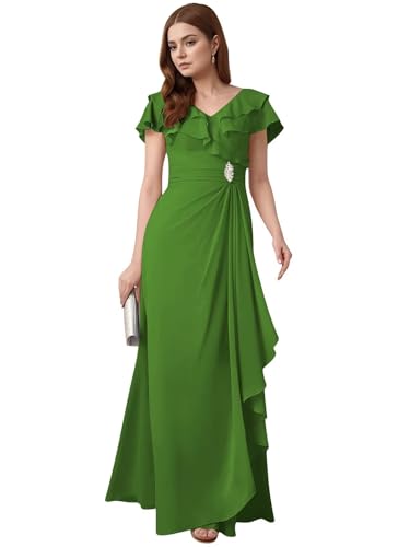 Mother of The Bride Dresses for Women with Chiffon Flutter Sleeve Ruffles Mother of The Groom Long Formal Dress