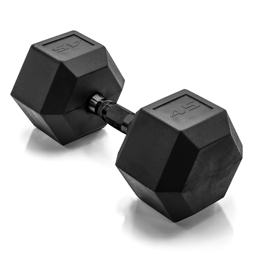 Image of CAP Rubber Coated Dumbbell Weights, Free Weights for Home Gym Strength Training, Anti-Roll Hex Dumbbells with Black, Chrome & Comfort Grip Handles, Singles