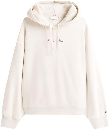 Tommy Hilfiger Damen Hoodie Classic Script Fleece mit Kapuze, Elfenbein (Heather Oatmilk), XXXL – Ansicht 4