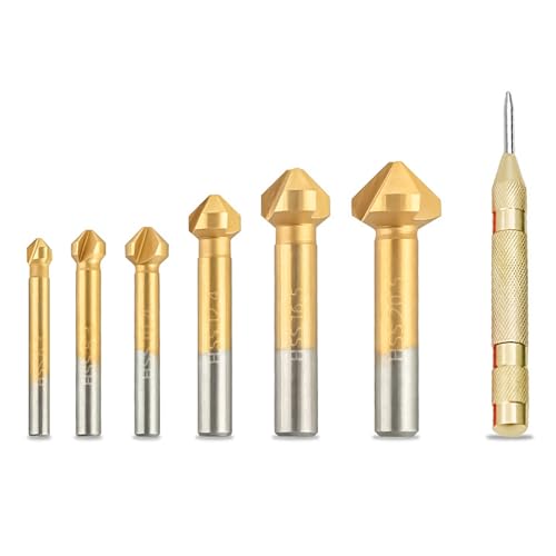 ohohulo 6/7Pcs 90 Degree 3 Flute 6.3-20.5mm Countersink Drill Bits Chamfer Cutter End Mill Cutting Tool Working Set