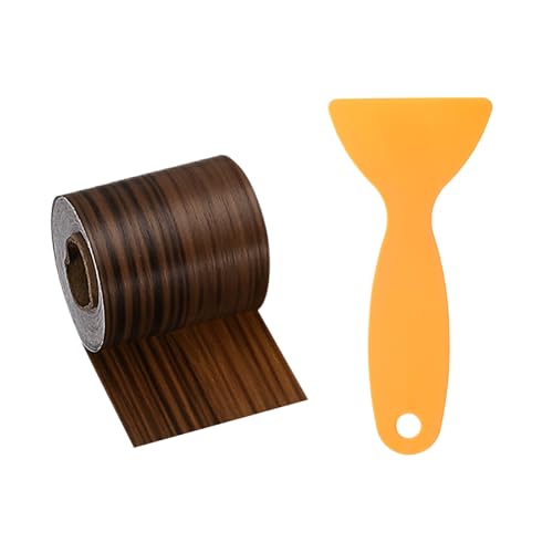 Image of HARFINGTON Wood Grain Repair Tape 2 Inch x 33ft Self Adhesive Repair Patch Tape Simulated Wooden Floor Tapes with Plastic Scraper for Tables Doors Windows Furniture, Light Brown Wood