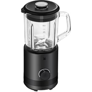 WMF Küchenminis Blender, 0,8 l, smoothiemaker, 400 watt, blender van Cromargan roestvrij staal, blender klein met glazen kan, 5 snelheden, pulse-functie, perfect voor 1-2 porties, zwart
