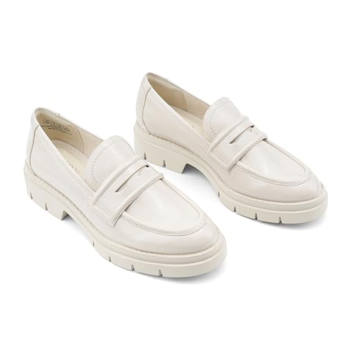 JENN ARDOR Women's Chunky Loafers Slip On Lug Sole Penny Loafer Comfort Casual Round Toe Mid Heels Platform Work Shoes