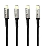 Waytex USB C 3.2 Kabel, Schnellladung, 100 W, 5 A, 4 Stück, 2 Kabel 1 m + 2 Kabel, 2 m, Nylon, geflochten, Schwarz, USB Typ C auf USB C, Daten 10 Gbps für Smartphone, Tablet, Laptop