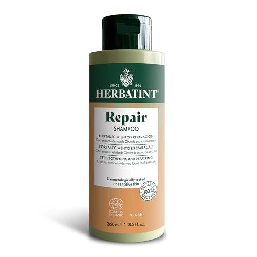 Herbatint Repair Shampoo Reparador y Fortalecedor - 260 ml | Champú Orgánico para Cabello Estresado y Dañado | 98% ingredientes de origen natural, con Olivo, Moringa, Aloe Vera y Betaína, Vegano
