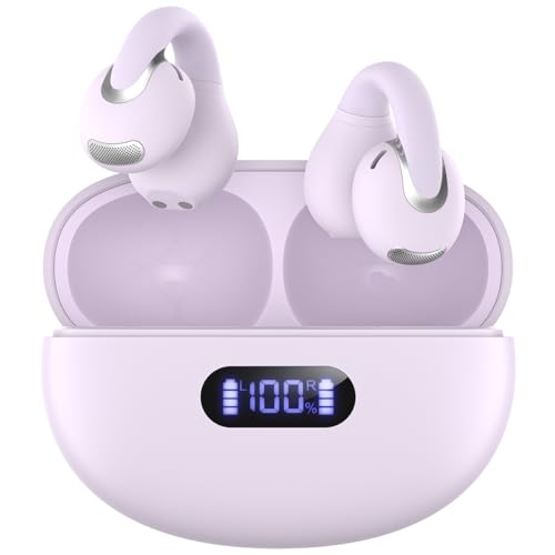Image of Open Ear Clip Wireless Earbuds Bluetooth 5.4, Lightweight Comfort Sports Bone Conduction Headphones Built-in Mic for Clear Audio, Stable Fit Earphones 24H Play-Purple