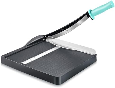 Flisin Paper Cutter, Paper Trimmer With Safety Guard, 12" Cut Length Paper Slicer With 16 Sheet Capacity Paper Cutting Board,Guillotine Paper Cutters And Trimmers For Cardstock Cardboard Vinyl (Pink