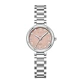 rorios Damen Armbanduhr Quarz Edelstahlarmband Sonnenstrahlen-Zifferblatt Kristallmarkierungen Wasserdicht Elegante Casual Uhr Täglicher Gebrauch Rosa