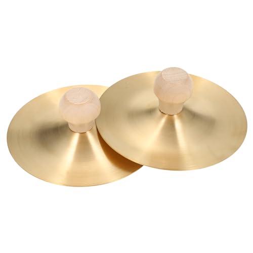 1 Pair Finger Cymbals with Wooden Handle, Mini Finger Cymbals Copper 3.5 inch Hand Cymbal for Belly Dance Music Instrument, for Kids Adults