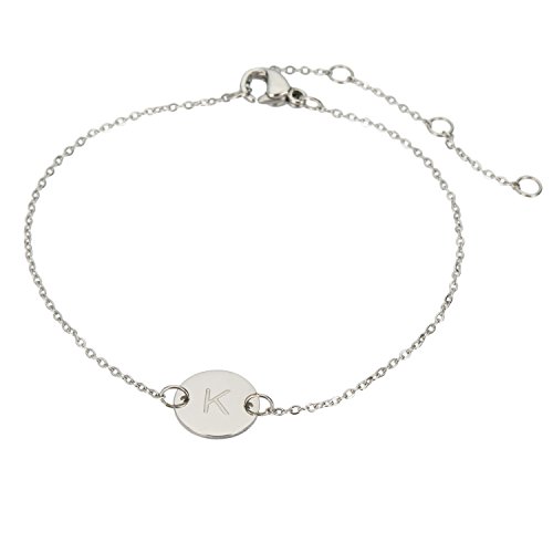 Image of HUAN XUN Stainless Steel Engraved Initial Bracelet Adjustable, 7.87 inch