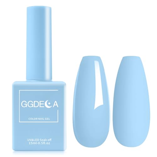 GGDECA 15ml Light Blue Gel Nail Polish, Pastel Blue Gel Polish, Milky Pale Color Same Color Same Bottle, High Gloss U V Soak Off Nail, DIY Sparkle Manicure Salon