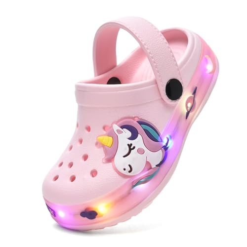GULAKY Zoccoli per bambini, pantofole per bambini, sandali per ragazze, scarpe da giardino, strisce LED, Rosa dolce, 24 EU
