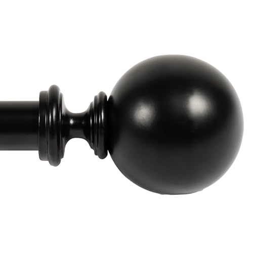 Image of Deco Window 18 inch-44 inch Adjustable Rustproof Curtain Rod for Doors & Windows with Brackets, Extendable Iron Metal Pipe Holder with Ball Wt Ac Bush Finials (Black,25MM Diameter)