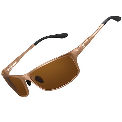 Image of Bircen Polarized Mens Sunglasses: UV Protection Black Blue Shades for Men Sport Driving with Al-Mg Metal Frame
