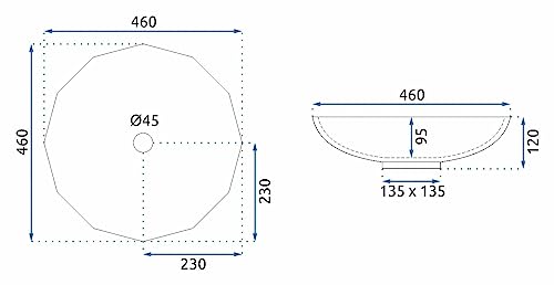 Rea Aufsatzwaschbecken ARCTIC BLACK Waschtisch Handwaschbecken Waschschale Waschbecken für Badezimmer aus Glas 450 x 450 x 125 mm (transparent)