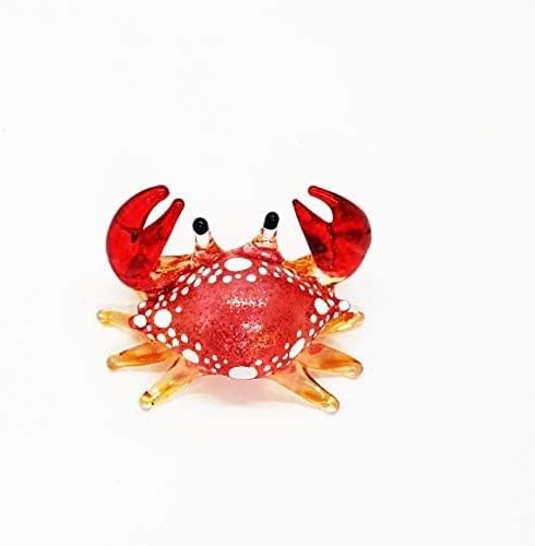 Miniatura 4 de WitnyStore Pequeña figura de cangrejo rojo brillante de 1 pulgadas de largo, cangrejos de vidrio pintado a mano en miniatura de crustáceo,