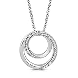 Jewelili Sterling Silver Circles Pendant Necklace for Women | Natural White Round Diamonds | 18' Rolo Chain | Luxury Jewelry with Gift Box | Timeless Fashion Jewelry Gift for Her
