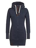 Onsoyours Damen Langer Kapuzenpullover Sweatjacke Hoody Winter Langarm Baumwolle Sweatshirts Casual Mantel Outwear Kapuzenpullover mit Taschen Z1 Marine S