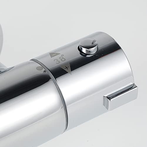 Keyohome Round Thermostatic Shower Bar Mixer Valve Taps Wall Mount Chrome Bathroom Twin Outlet TOP 3/4" (25mm), Bottom 1/2" BSP (21mm), Silver