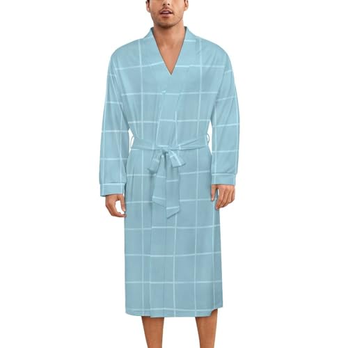 Peignoir de nuit en soie pour homme et femme bleu sarcelle imprimé grille