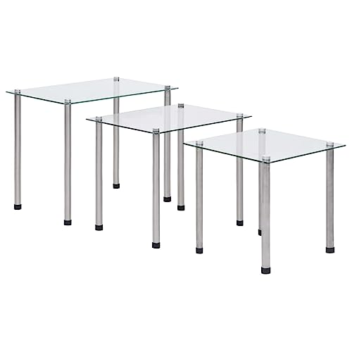 vidaXL Tables Gigognes 3 pcs Table Basse Table d'Appoint Table de Canapé Meuble de Salon Salle de Séjour Maison Intérieur Transparent Verre Trempé